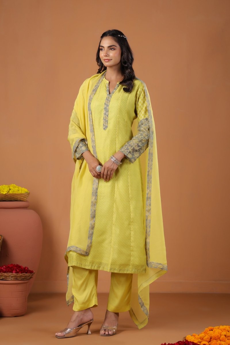 PAYAL Yellow Kurta Suit Set with Embroidery Detailing - Payal