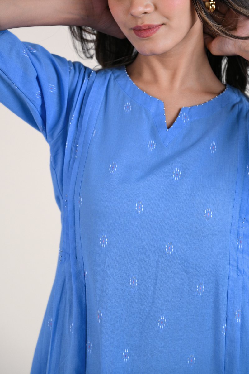 WOK Serene Blue Embroidered Dress - Payal