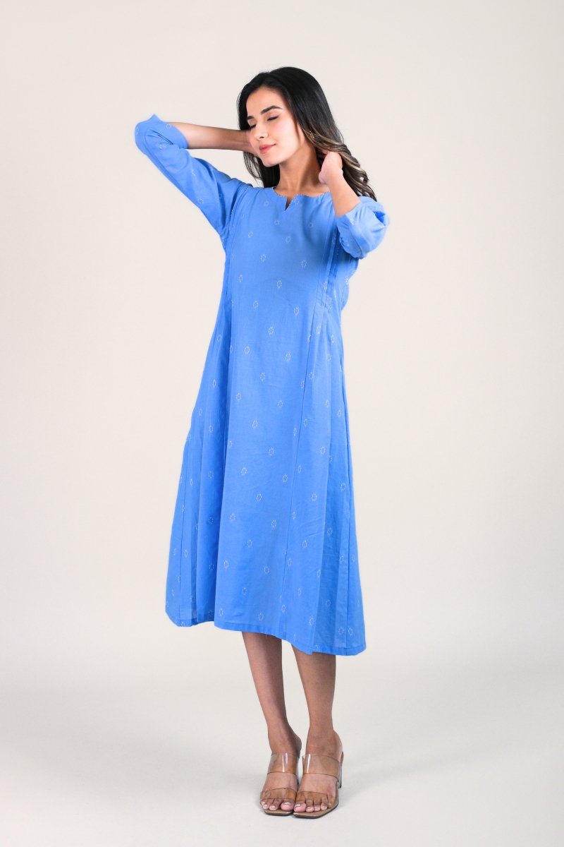 WOK Serene Blue Embroidered Dress - Payal