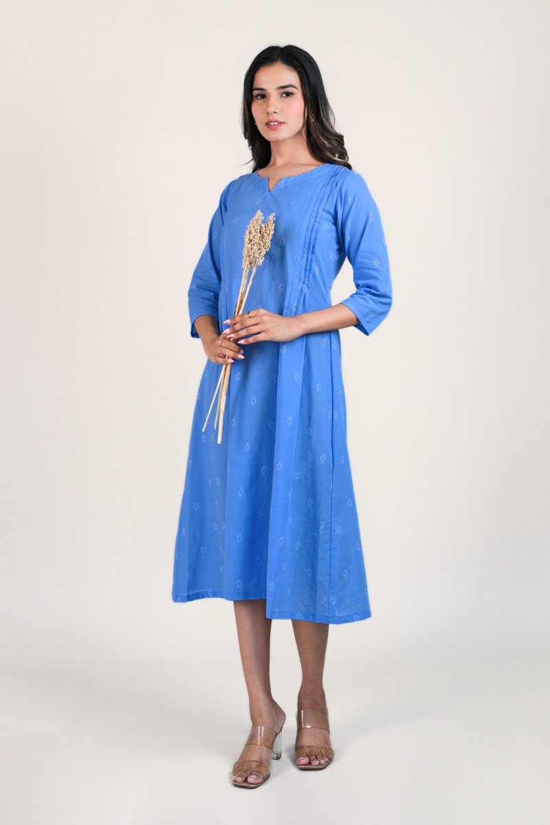 WOK Serene Blue Embroidered Dress - Payal