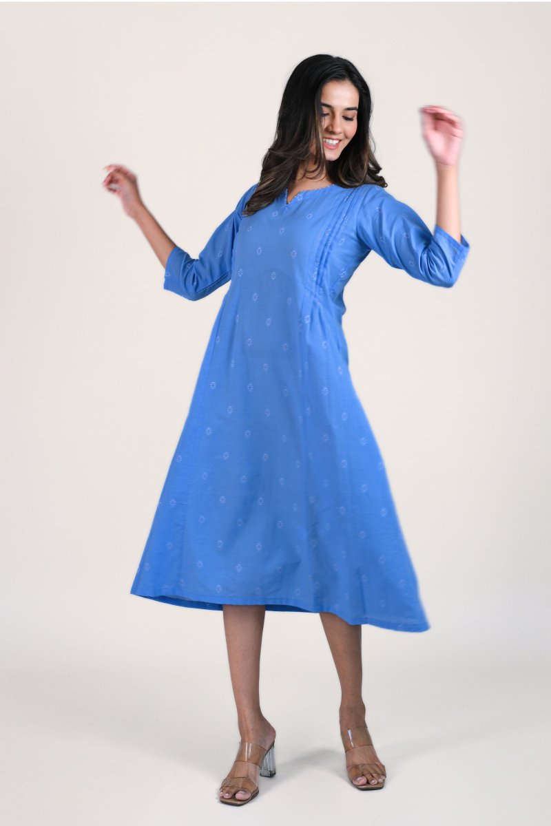 WOK Serene Blue Embroidered Dress - Payal