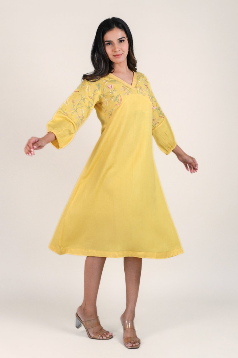 WOK Sunshine Yellow Midi Dress - Payal